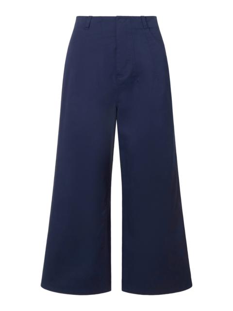 STAUD Luca Cropped Stretch-Cotton Flare Pants navy
