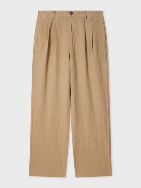 Paul Smith Taupe Cotton-Linen Double Pleat Trousers