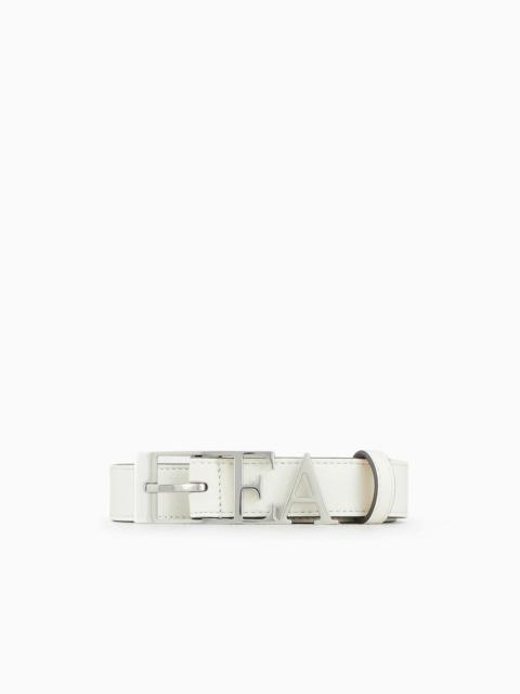 EMPORIO ARMANI Deer-print leather belt with contoured EA buckle