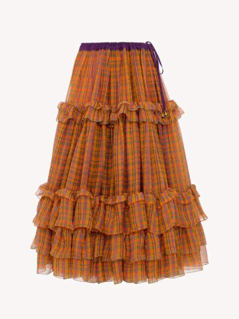 Chloé RUFFLED LONG SKIRT IN CHECK SILK MOUSSELINE