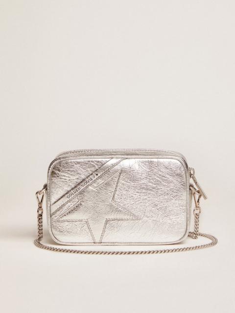 Women's Mini Star Bag in silver laminated leather with tone-on-tone star