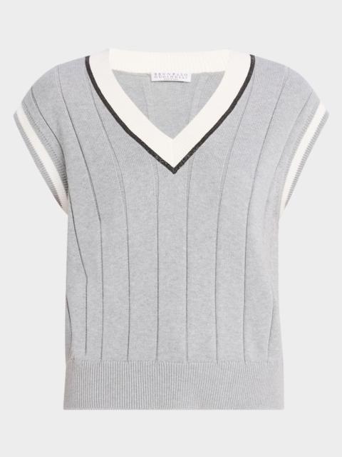 Brunello Cucinelli Monili V-Neck Wide Rib Golf Sport Club Vest