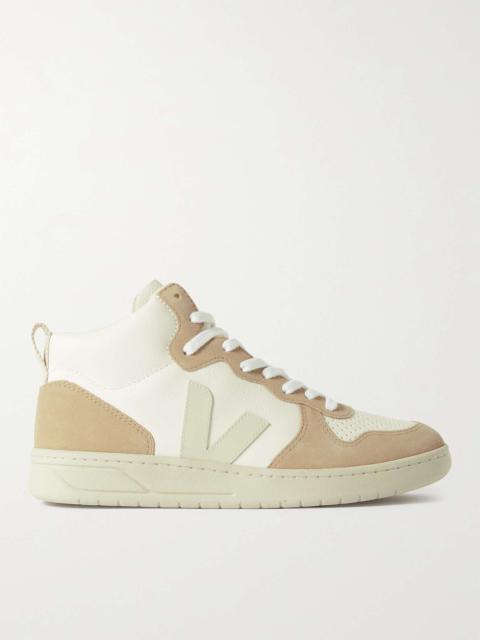 V-15 Suede-Trimmed Perforated Leather High-Top Sneakers