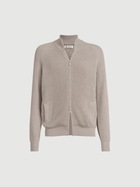 Brunello Cucinelli Malfilé cotton English rib cardigan with raglan sleeves and zipper