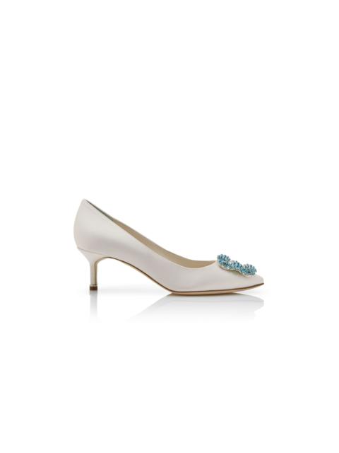 White Satin Jewel Buckle Pumps