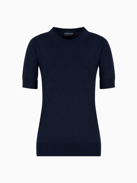 Short-sleeved jumper in plain-knit pure virgin wool