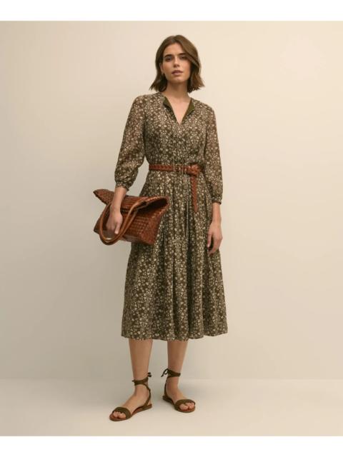 Brooks Brothers Tie-Neck Pleated Floral-Trellis Print Dress