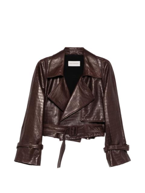 NOUR HAMMOUR Haiti Croco belted leather jacket