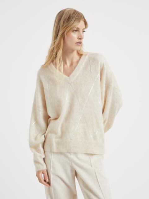 Mohair, wool, cashmere and silk sweater with dazzling argyle embroidery