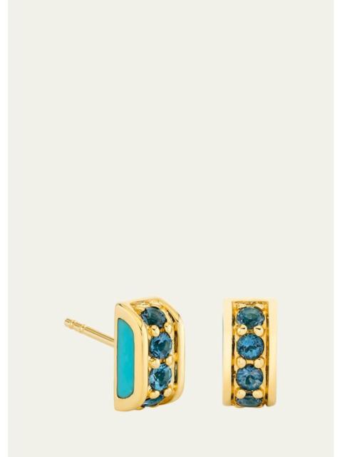 SYDNEY EVAN 14K Yellow Gold Turquoise Stud Inlay Earrings with Blue Topaz