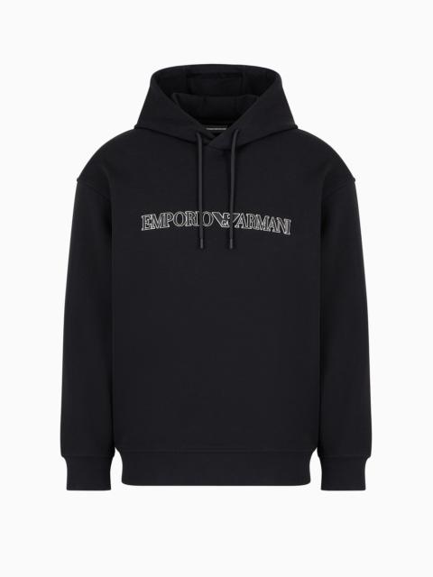 Oversized double-jersey hooded sweatshirt with logo embroidery trim