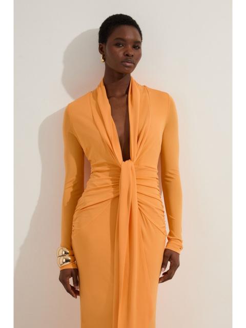 KAREN MILLEN Premium Stretch Crepe Jersey Plunge Neck Maxi Dress