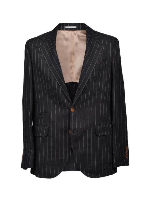 Brunello Cucinelli Linen Striped Suit Jacket "Black" BRUN582