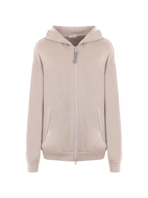 Monili-embellished cotton-silk hoodie