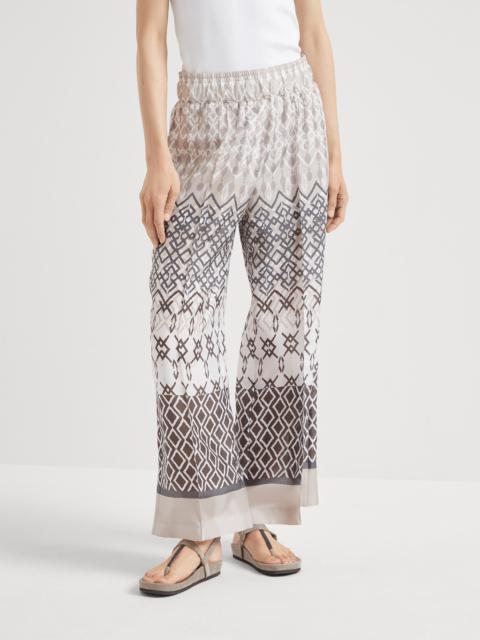 Silk ethnic print pongée loose pyjama trousers