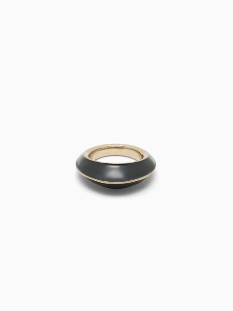 GIORGIO ARMANI POLISHED METAL RING WITH ENAMELED CIRCULAR DISC
