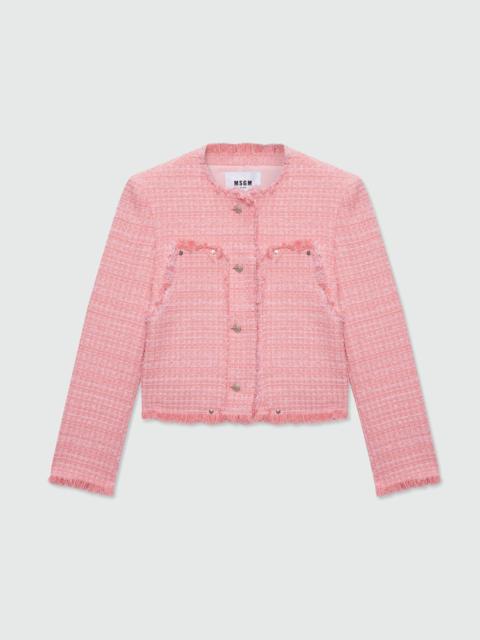 MSGM Pink single-breasted boucle tweed-effect jacket