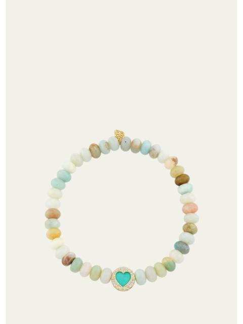 SYDNEY EVAN 14K Yellow Gold, Amazonite, Turquoise & 0.01 TCW Diamond Beaded Heart Bracelet