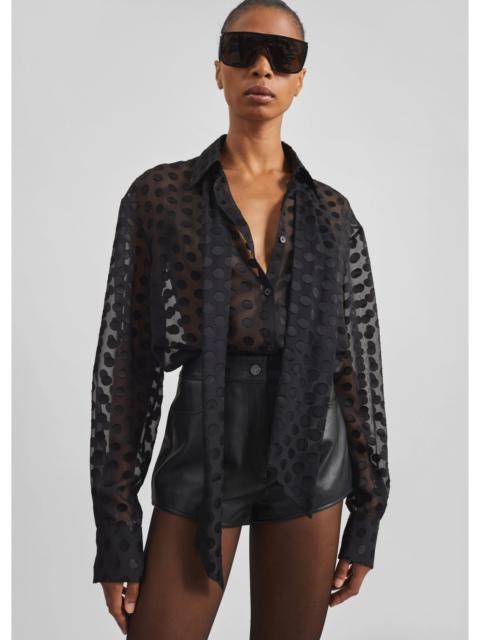 The Frankie Shop Peri Sheer Tie-Neck Shirt - Black Polka Dot
