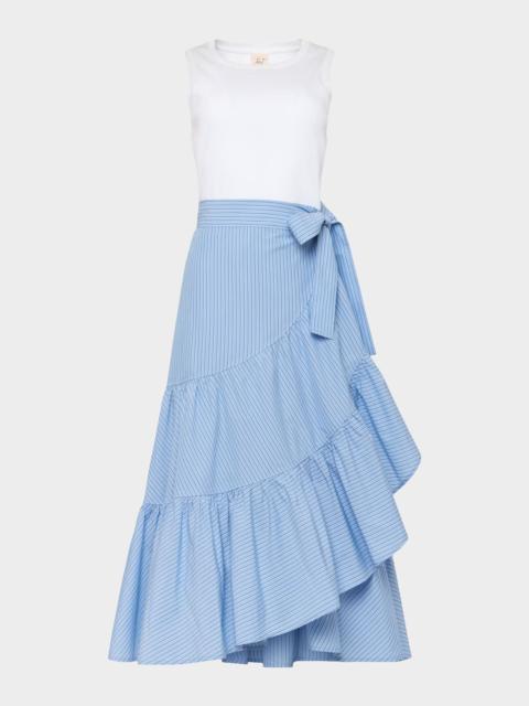 Cinq à Sept Jessie Stripe Mixed-Media Midi Dress