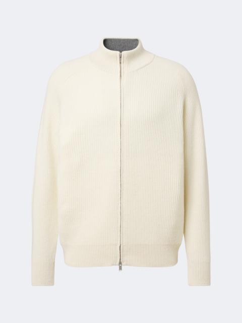LARDINI Ribbed-knit wool and cashmere zip-up cardigan