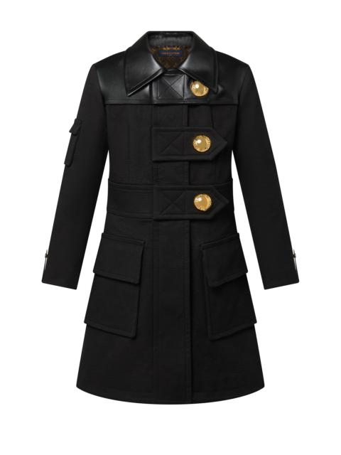 Louis Vuitton Leather Accent Snap Button Coat BLACK. Size 38