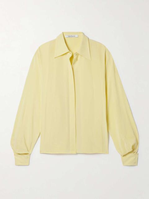 Another Tomorrow + NET SUSTAIN convertible pleated peace silk shirt