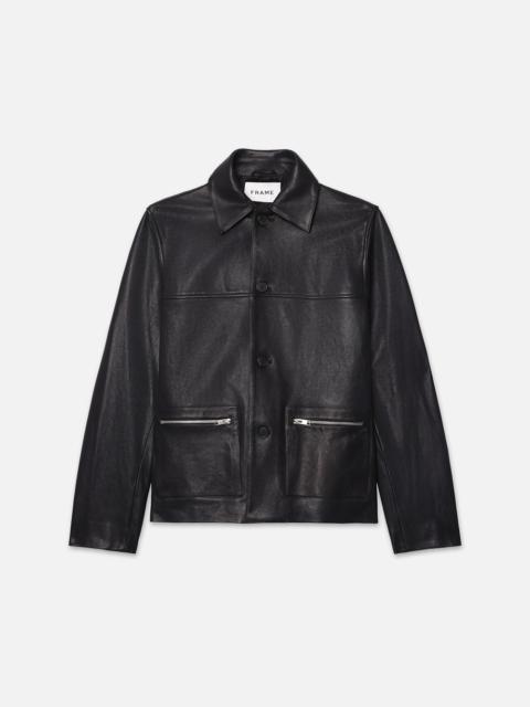 Utility Leather Jacket in Black