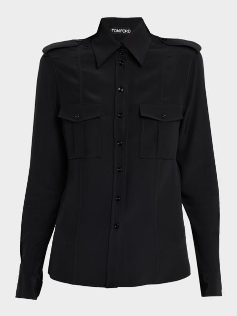 Silk Crepe De Chine Military Shirt