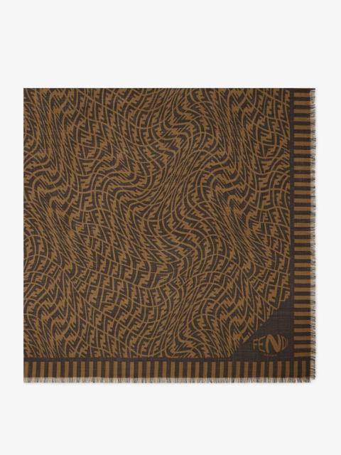 FENDI Brown cashmere, wool and silk scarf