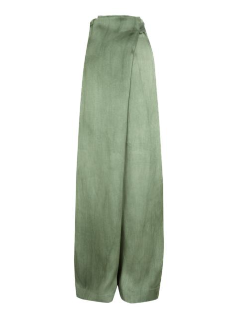 cortana Elea Wrap-Front Linen-Blend Wide-Leg Pants green