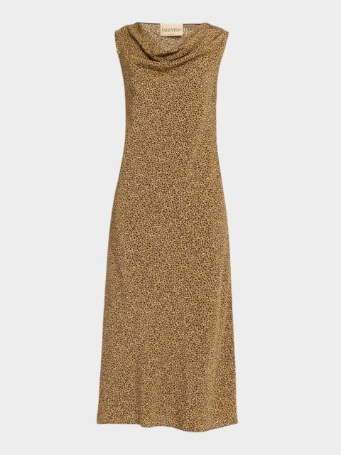 Valentino Sleeveless Leopard-Print Silk Draped Midi Dress