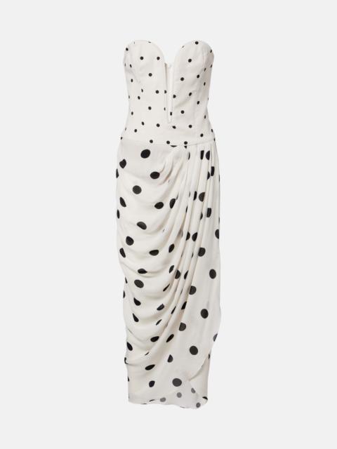 ADRIANA DEGREAS Draped polka-dot bustier dress
