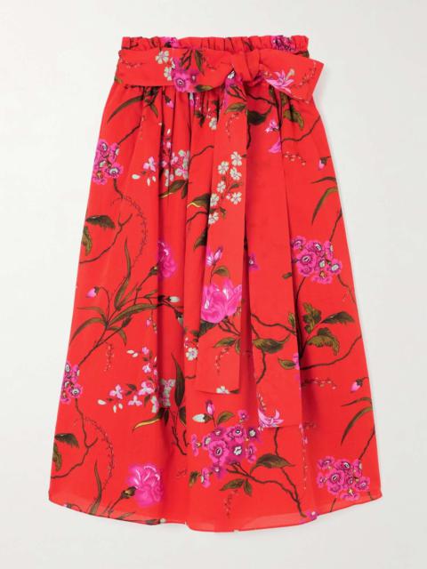 Erdem Belted cotton and linen-blend midi skirt