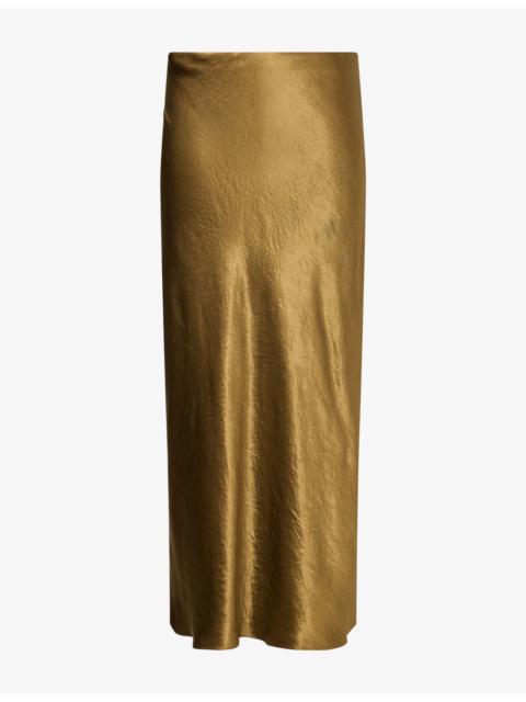 Vince Side-Slit Satin Midi Skirt