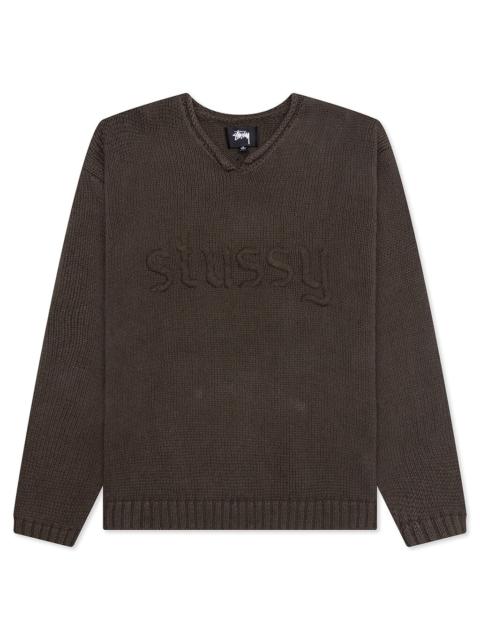 ROLL V-NECK LOGO SWEATER - BROWN