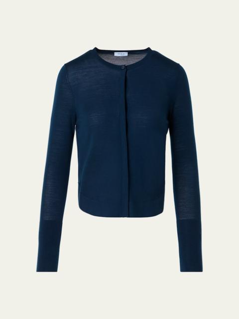 AKRIS Merino Wool Knit Curved Crewneck Cardigan