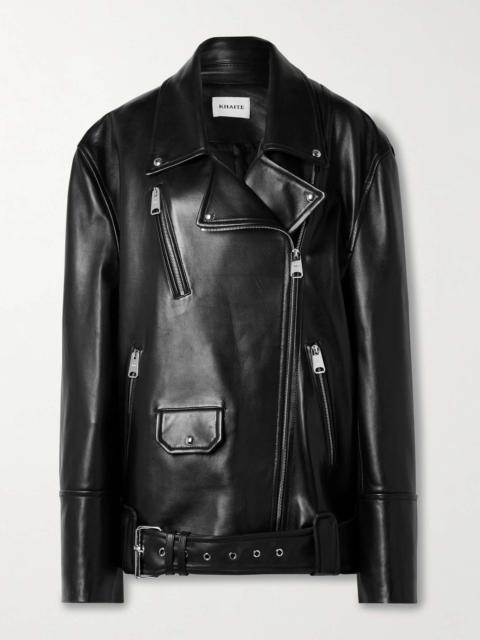 KHAITE Hansel oversized belted leather biker jacket Black
