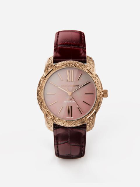 Dolce & Gabbana DG7 Gattopardo watch in red gold with pink mother of pearl