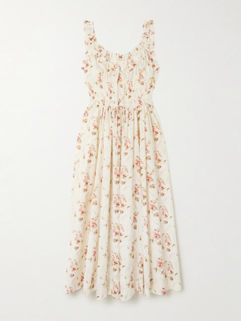 DÔEN Emmaretta Tie-detailed Shirred Floral-print Organic Cotton Midi Dress