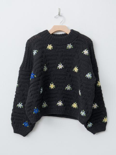ICHI Antiquités Peru Hand Knit Flower Sweater - Black