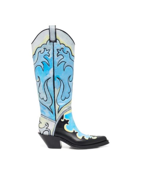 GABRIELA HEARST Hand Painted Capitana Cowboy Boot in Cloud Grey Leather