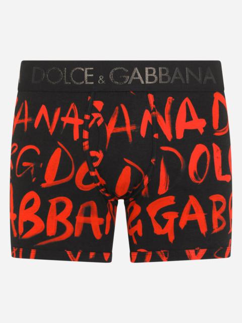 Dolce & Gabbana Long-leg two-way stretch jersey boxers with logo print