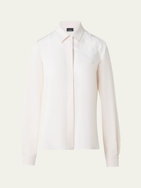 AKRIS 3D Organza Anemone Swarovski Silk Crepe Blouse