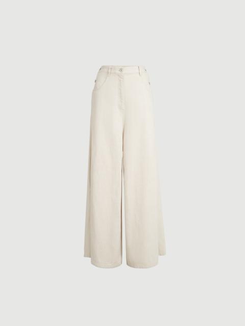 Brunello Cucinelli Washed cotton and linen denim wide sailor trousers with monili