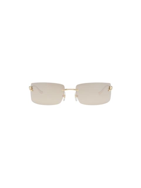 Gold 'Panthère de Cartier' Rectangular Metal Sunglasses