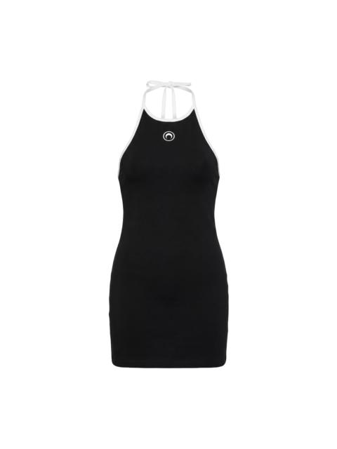 Marine Serre MOON LOGO RIBBED JERSEY HALTER SHORT DRESS