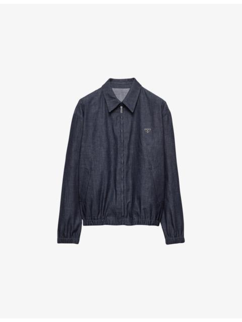 Prada Logo-Plaque Blouson Chambray Denim Jacket