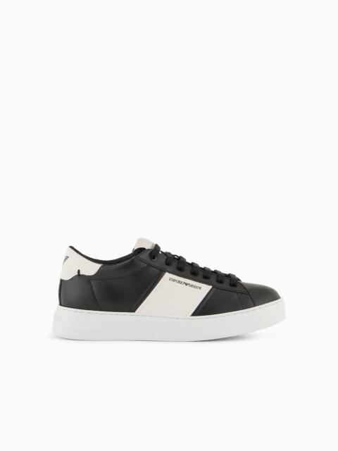 EMPORIO ARMANI Leather sneakers with rubber details