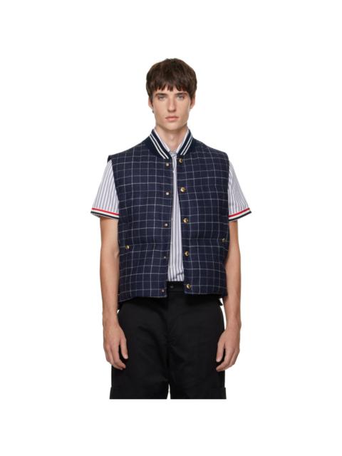 Thom Browne Navy Down Snap-Front Windowpane Tweed Vest